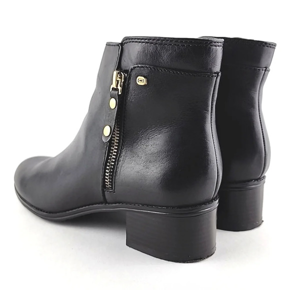 Bandolino Carrington Black Leather Ankle Boots Block Heel Gold Accents Size 6.5M - Picture 5 of 16